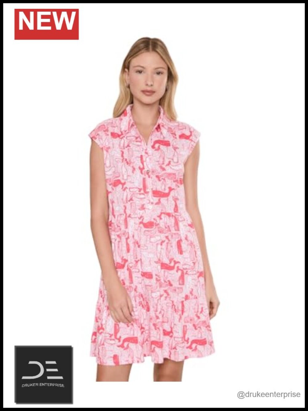 Tiered Shirtdress Swing Dress with Collar and Gold Buttons